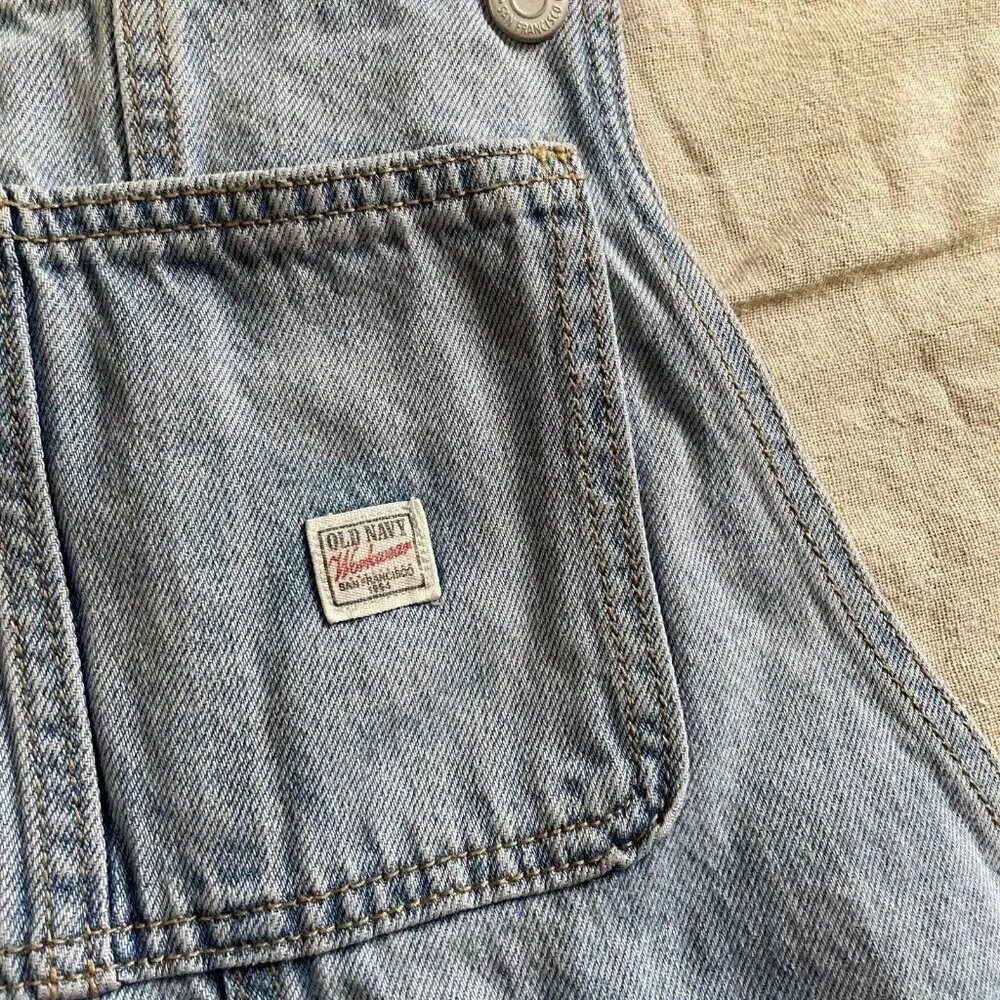 Old Navy Vintage‎ Y2K Denim Bib Overalls Girls L 10-12 Blue Light Wash Relaxed